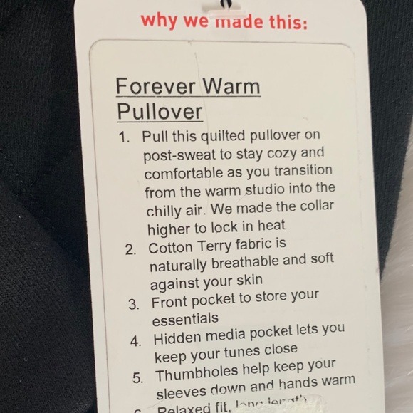 Forever warm pullover black lululemon size 2 new - Picture 2 of 5